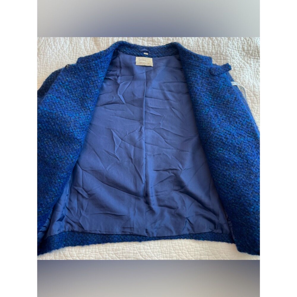 Vintage Battelsteins Houston 1960s Wool Lady Day Jacket Sz 14 Blue Career Luxury - Picture 10 of 11